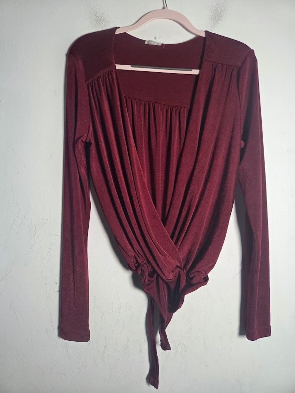 Free People Intimately Turnt Dark Red Wrap Front Jersey Knit Thong Bodysuit XL